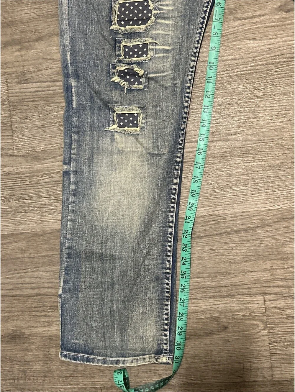 Men's Brooklyn Express Jeans  38/32 Blue Distressed Stars & Stripes Patches